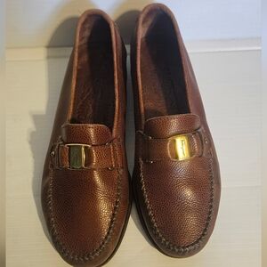 Salvatore Ferragamo Embossed Brown Leather Gancini Loafer Slip-On Buckle Men 6,5